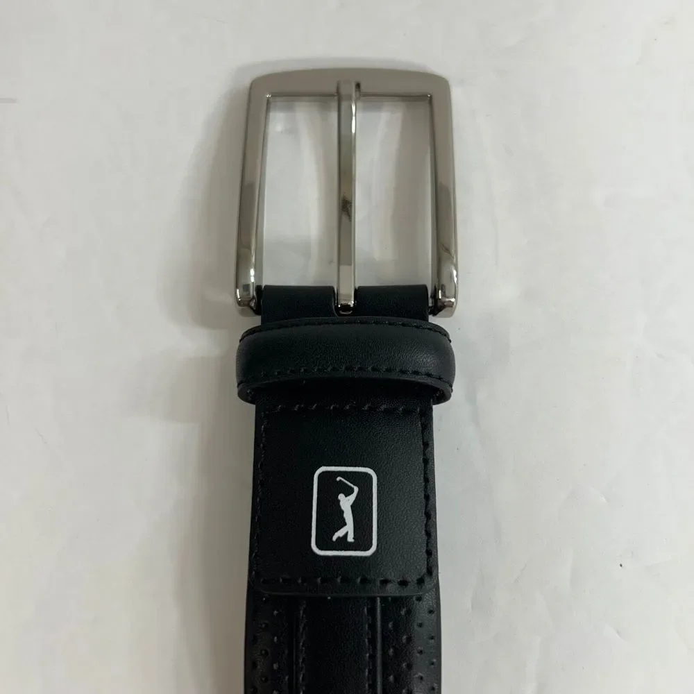 PGA Tour All-in-One Belt Mens 30 Black Faux‎ Leather Silver Buckle $45